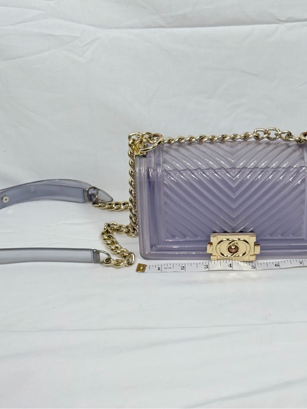 Translucent Purple Jelly Crossbody Bag Gold Chain Chevron Flap Shoulder Purse OS - Picture 4 of 10